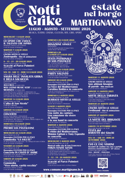 Notti Grike  - Estate nel borgo di Martignano - Programma eventi 2026