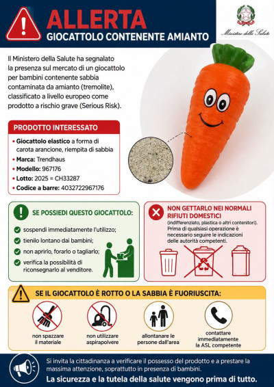 ALLERTA GIOCATTOLO CONTENENTE  AMIANTO 